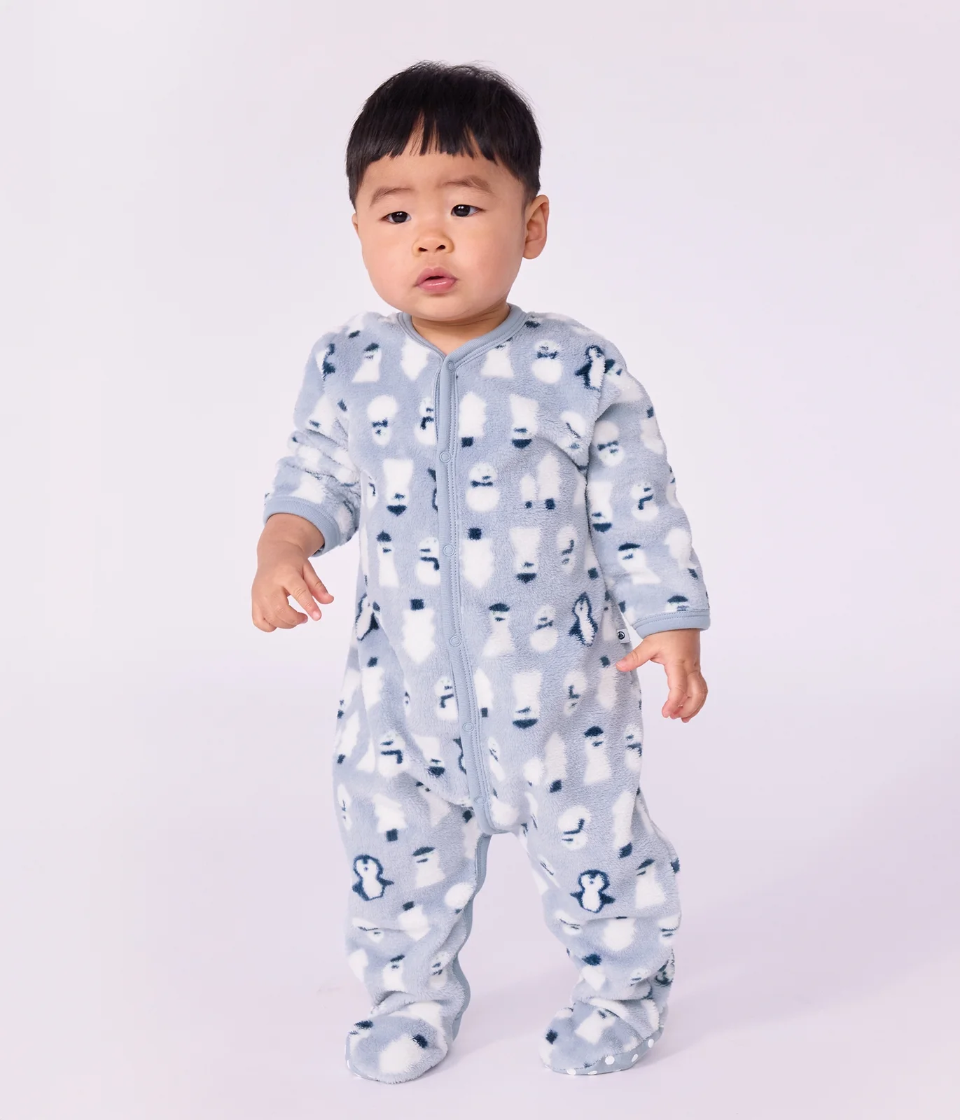 Babies' fleece onesie with a snowman print