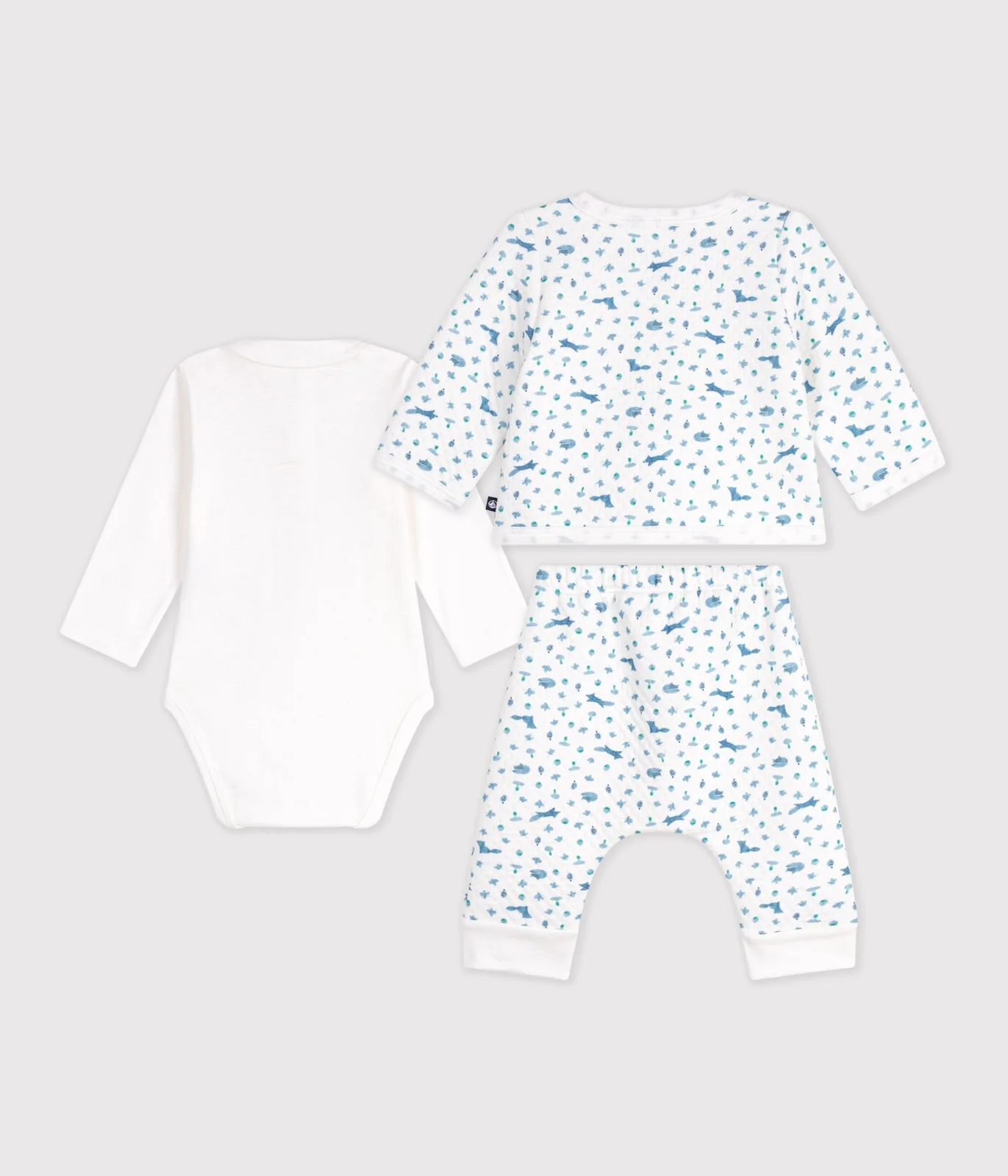 Babies' outfit in cotton with foxes printed on the collar