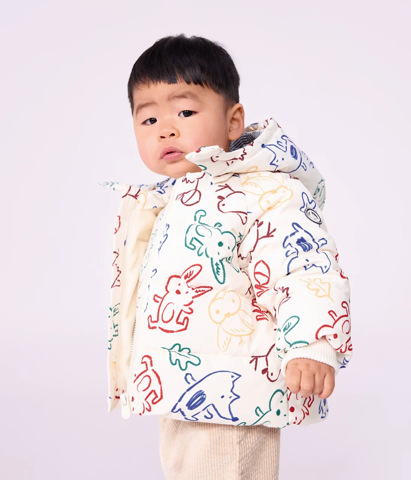 Baby puffer jacket in printed polyester