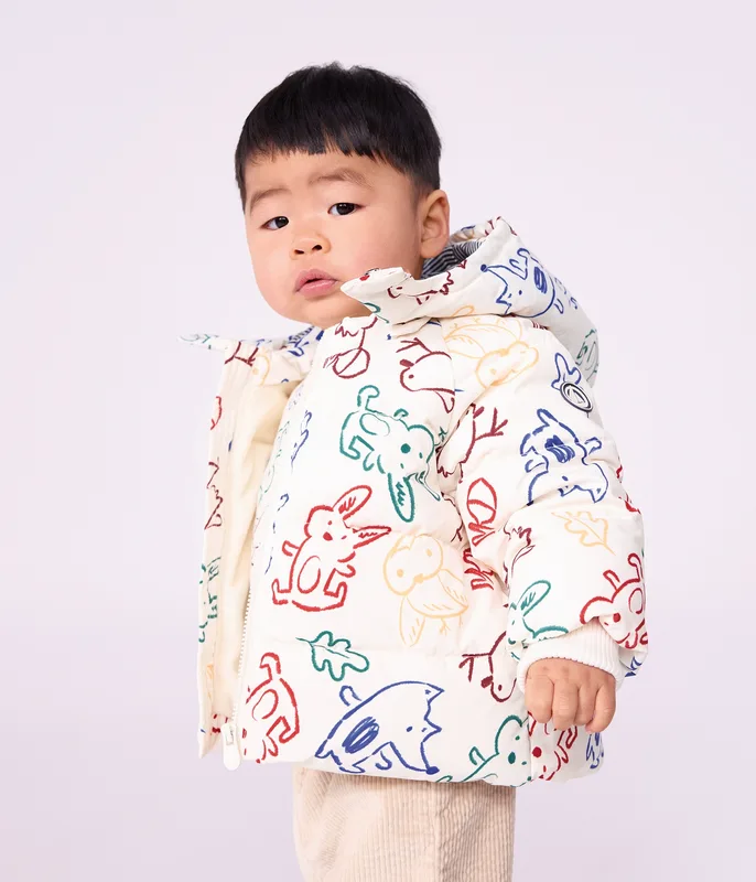 Baby puffer jacket in printed polyester