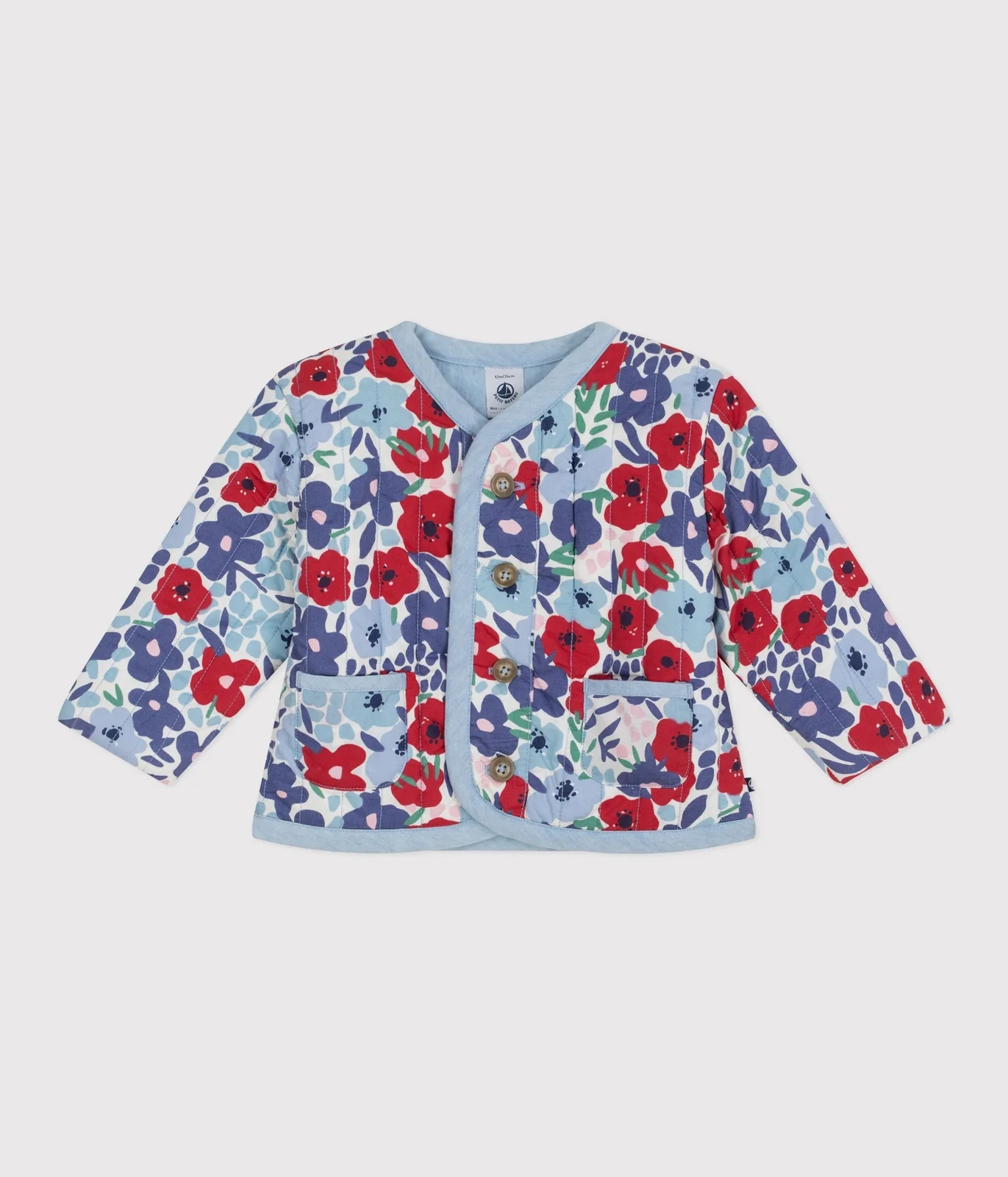 Babies' quilted cotton jacket, printed with flowers