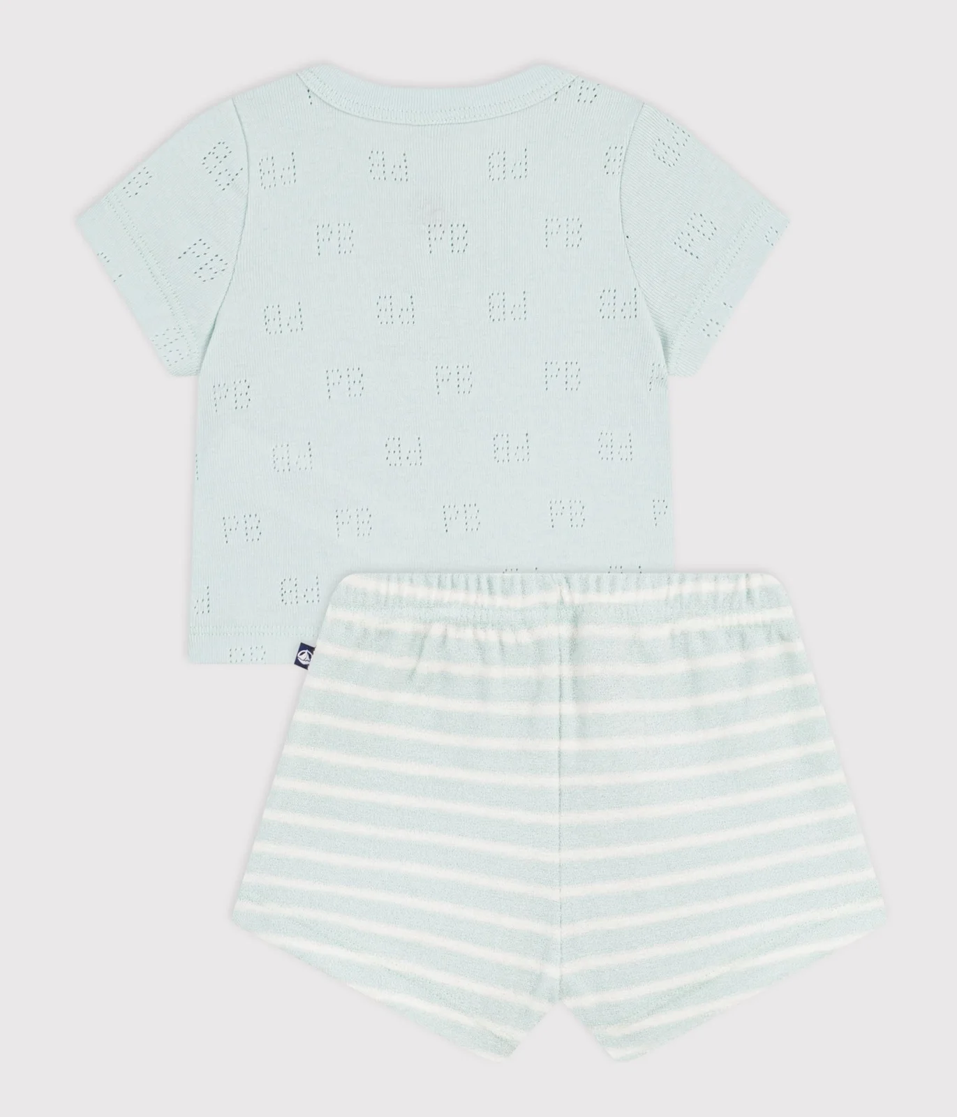Babies' short cotton two-piece outfit with a stripy bottom half