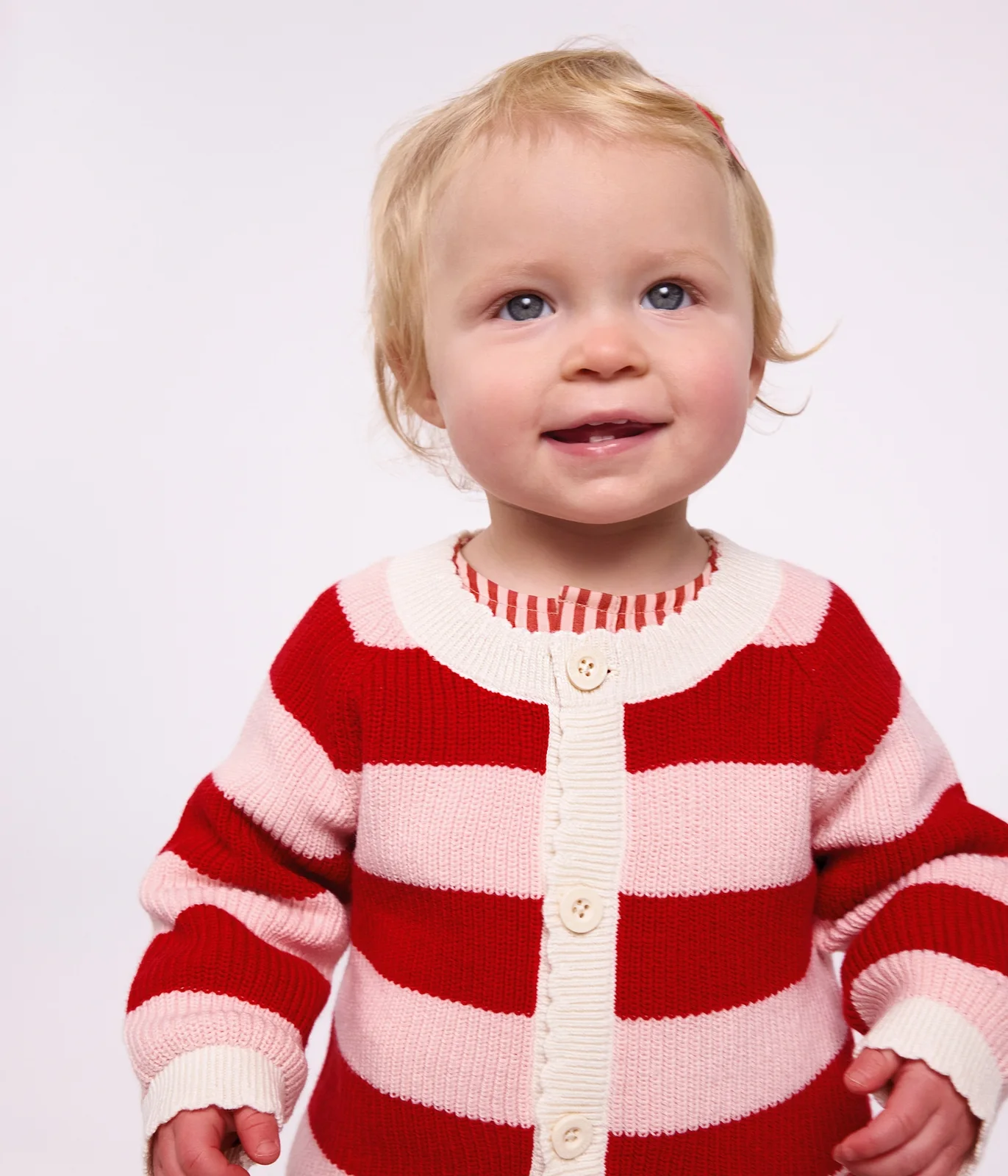 Babies' cardigan in stripy cotton