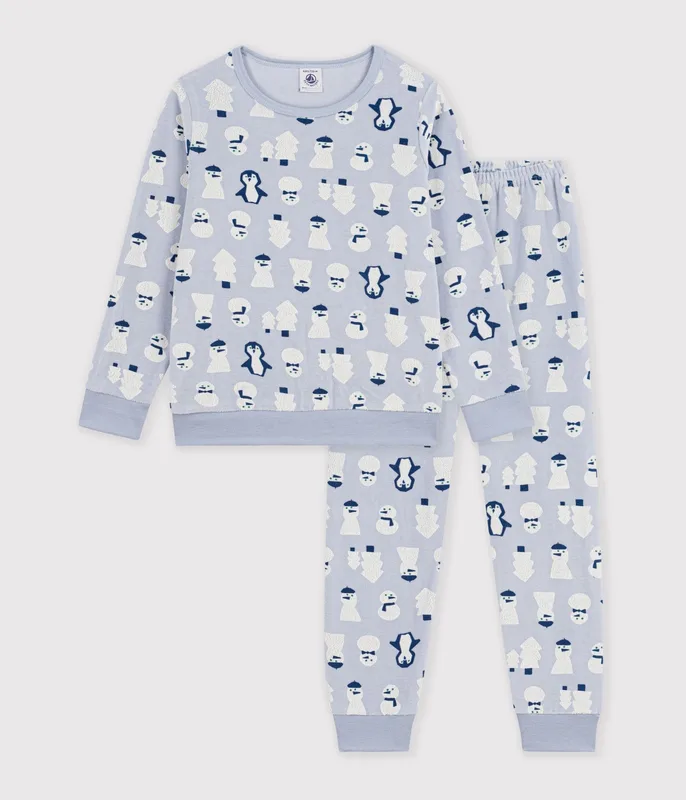 Children's snowman-print velour pyjamas