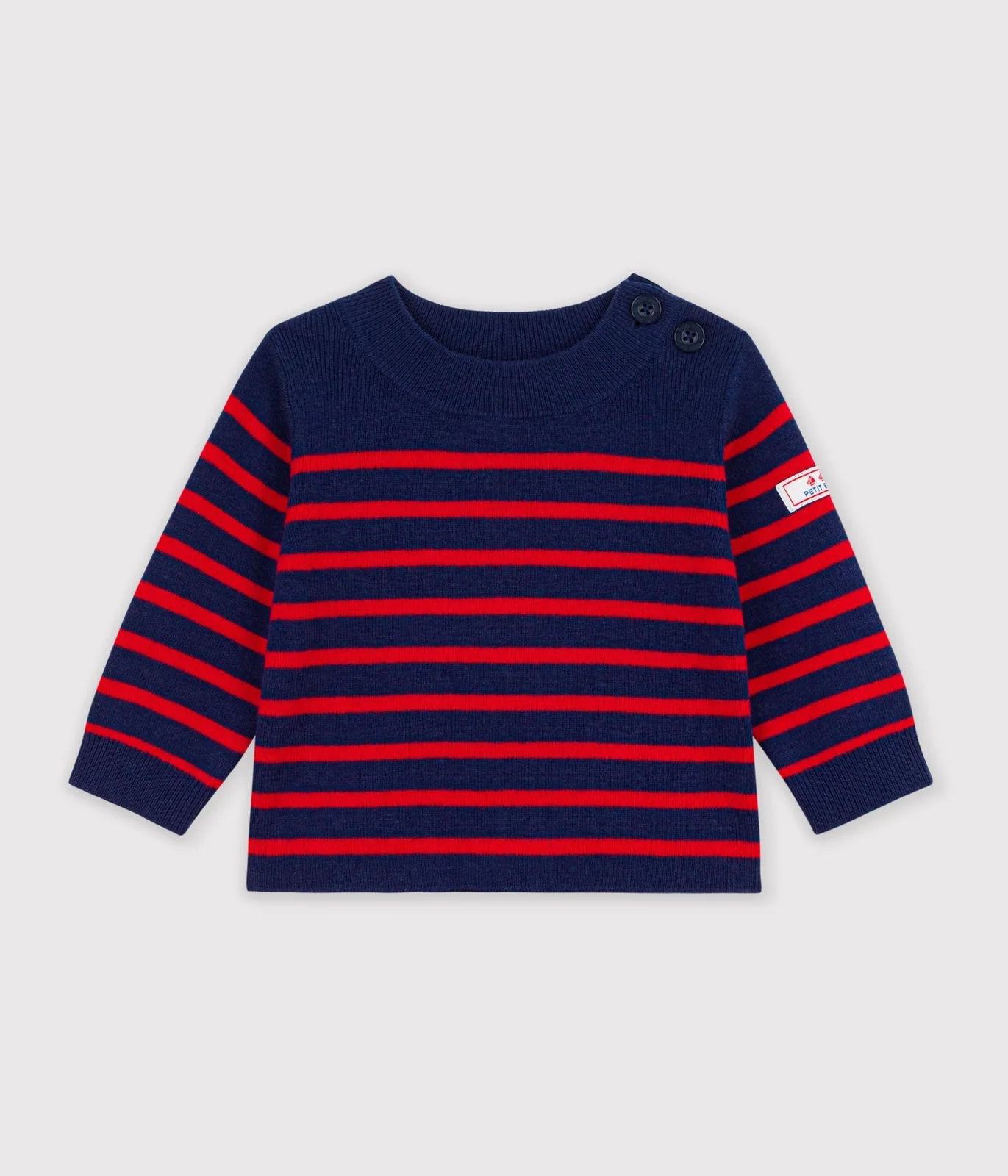 Babies' stripy wool and cotton sailor-style jumper