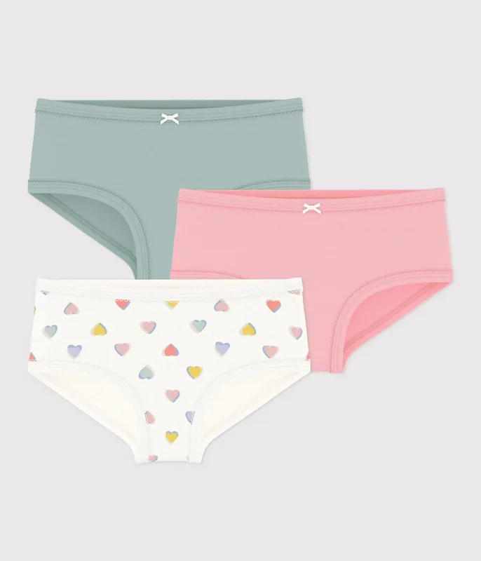 Pack of children's high-waisted cotton pants with hearts