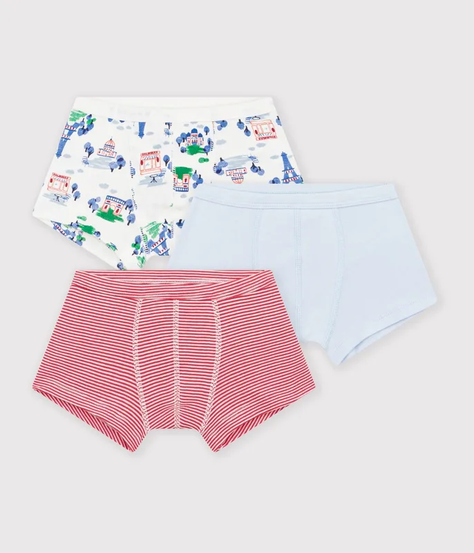Pack of children's printed cotton boxers with covered waistbands