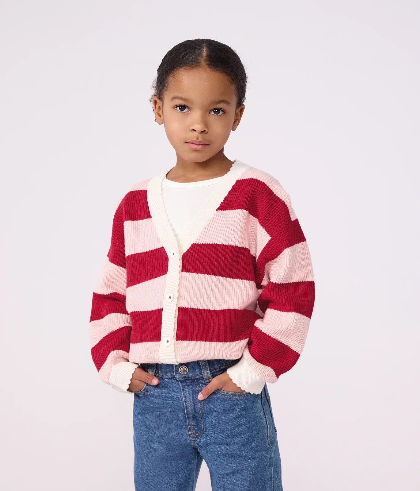 Children's stripy wool and cotton cardigan