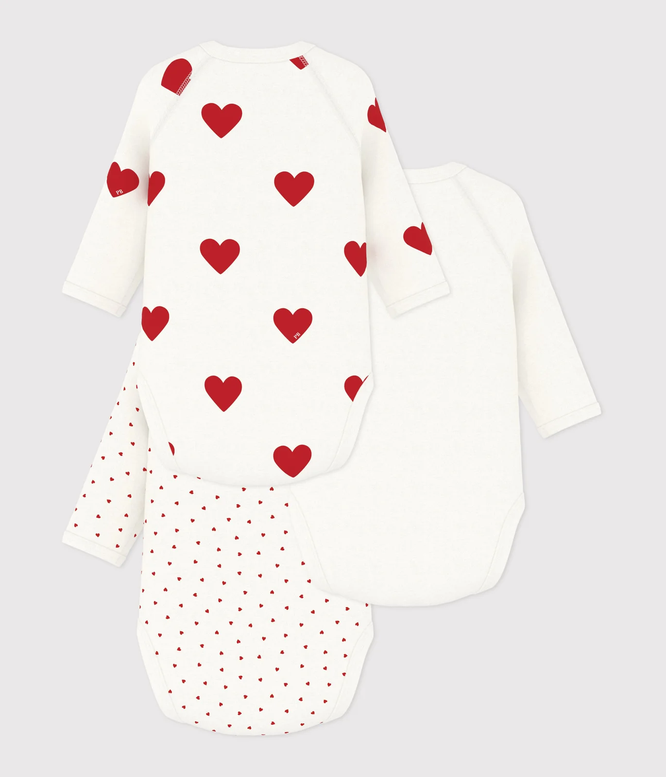 Babies' long-sleeved wrapover red heart pattern bodysuits - 3-Pack