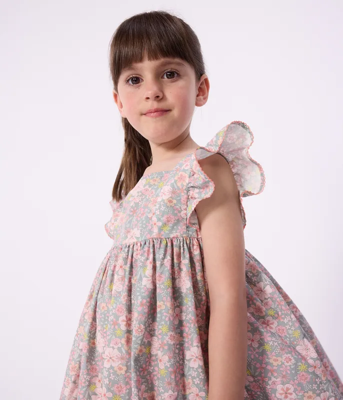 Children's sleeveless floral print cotton dress