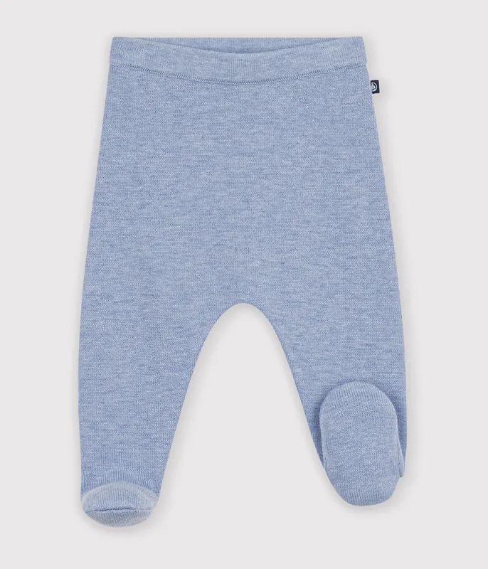 Plain wool and cotton knit baby trousers