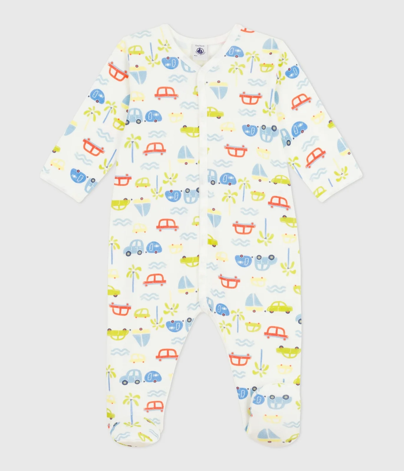 Babies' cotton pyjama suit with a motor car print