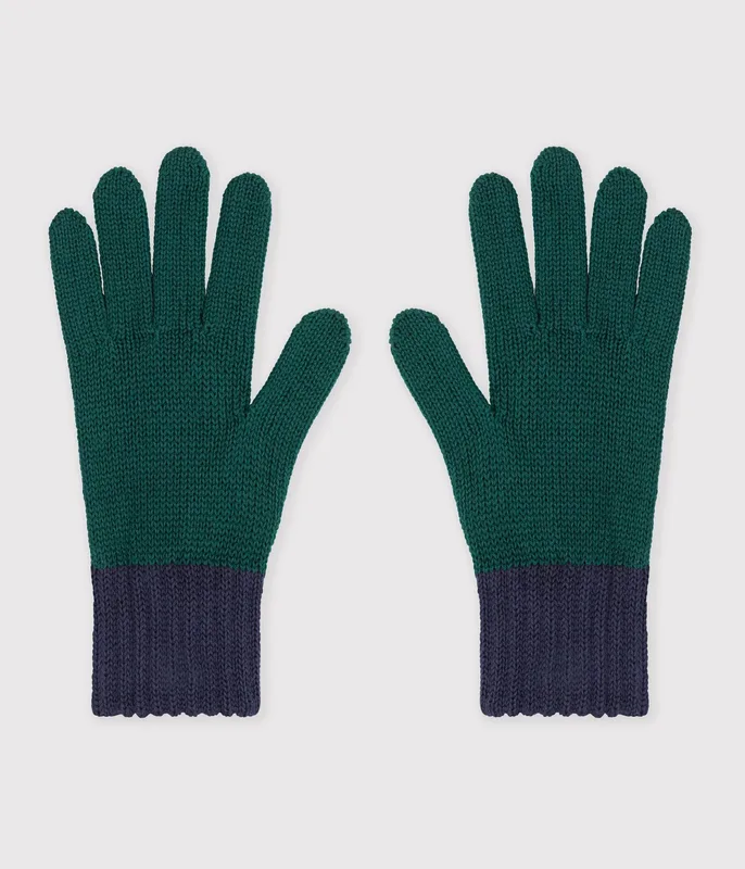 Children's two-tone knitted gloves lined in fleece