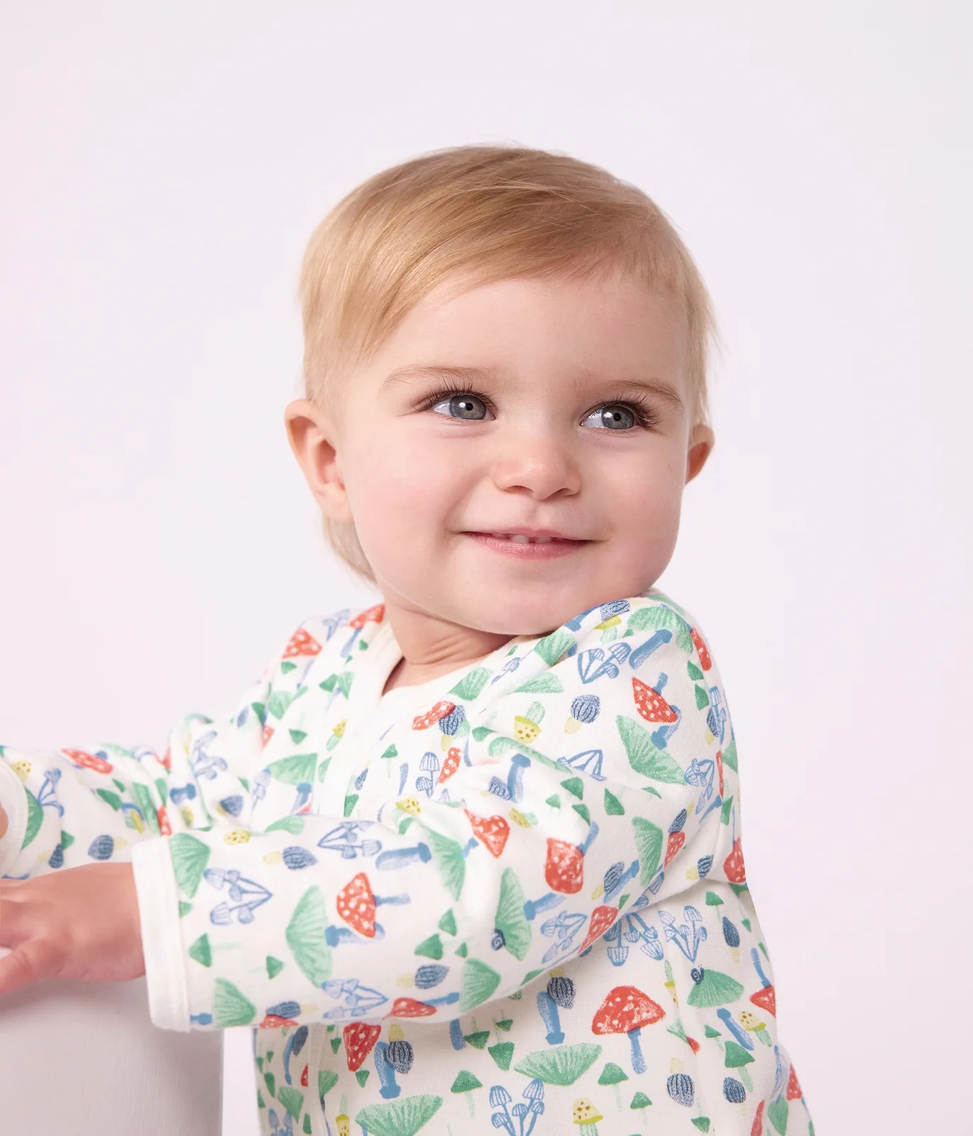 Babies' patterned fleece pyjama suit printed with mushrooms