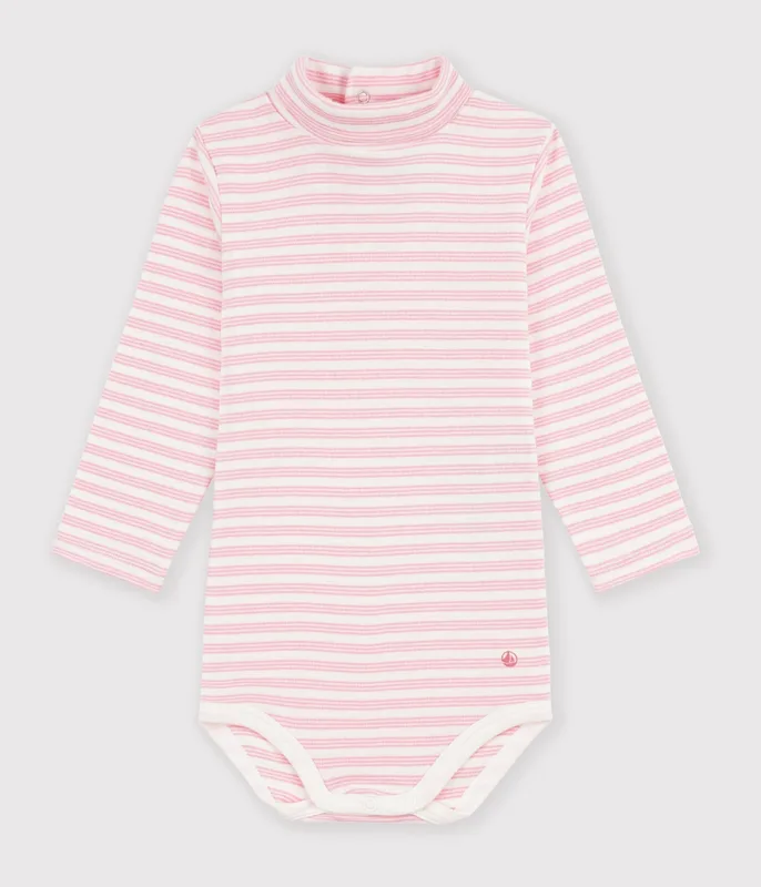 Babies' stripy cotton rollneck body