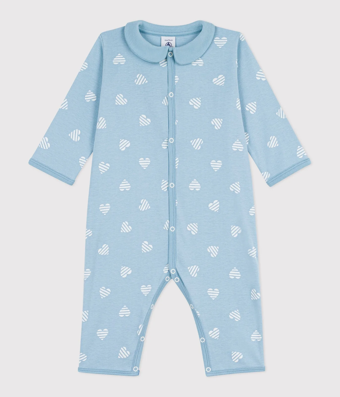 Babies' heart print footless cotton pyjama suit with a collar