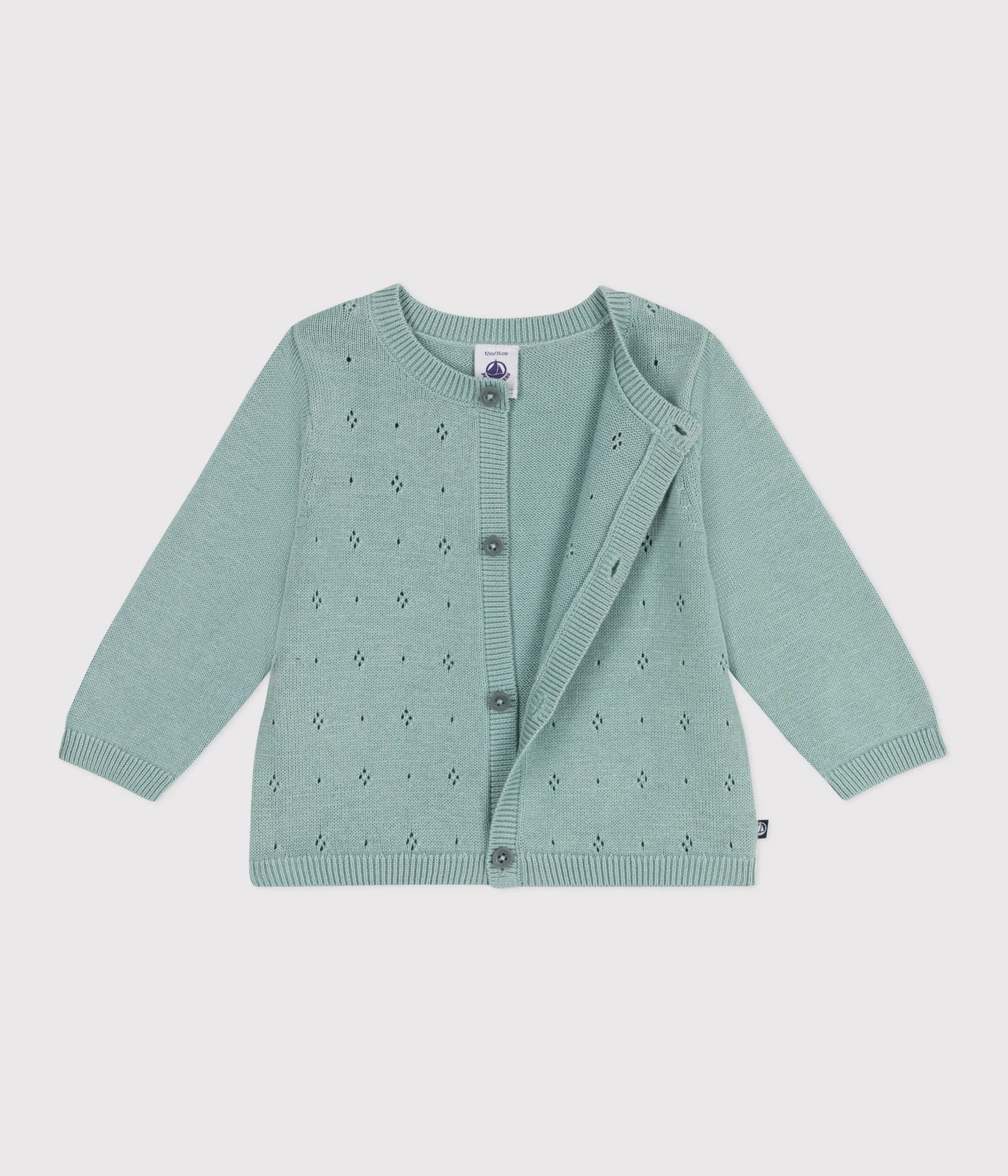 Babies' cotton cardigan in a decorative stitch