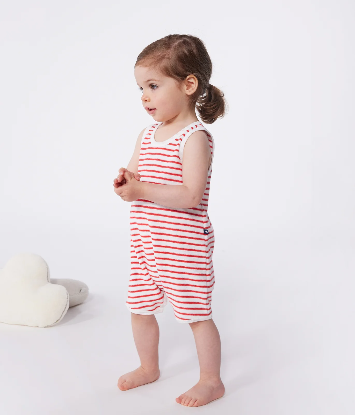 Babies' short stripy cotton jumpsuit