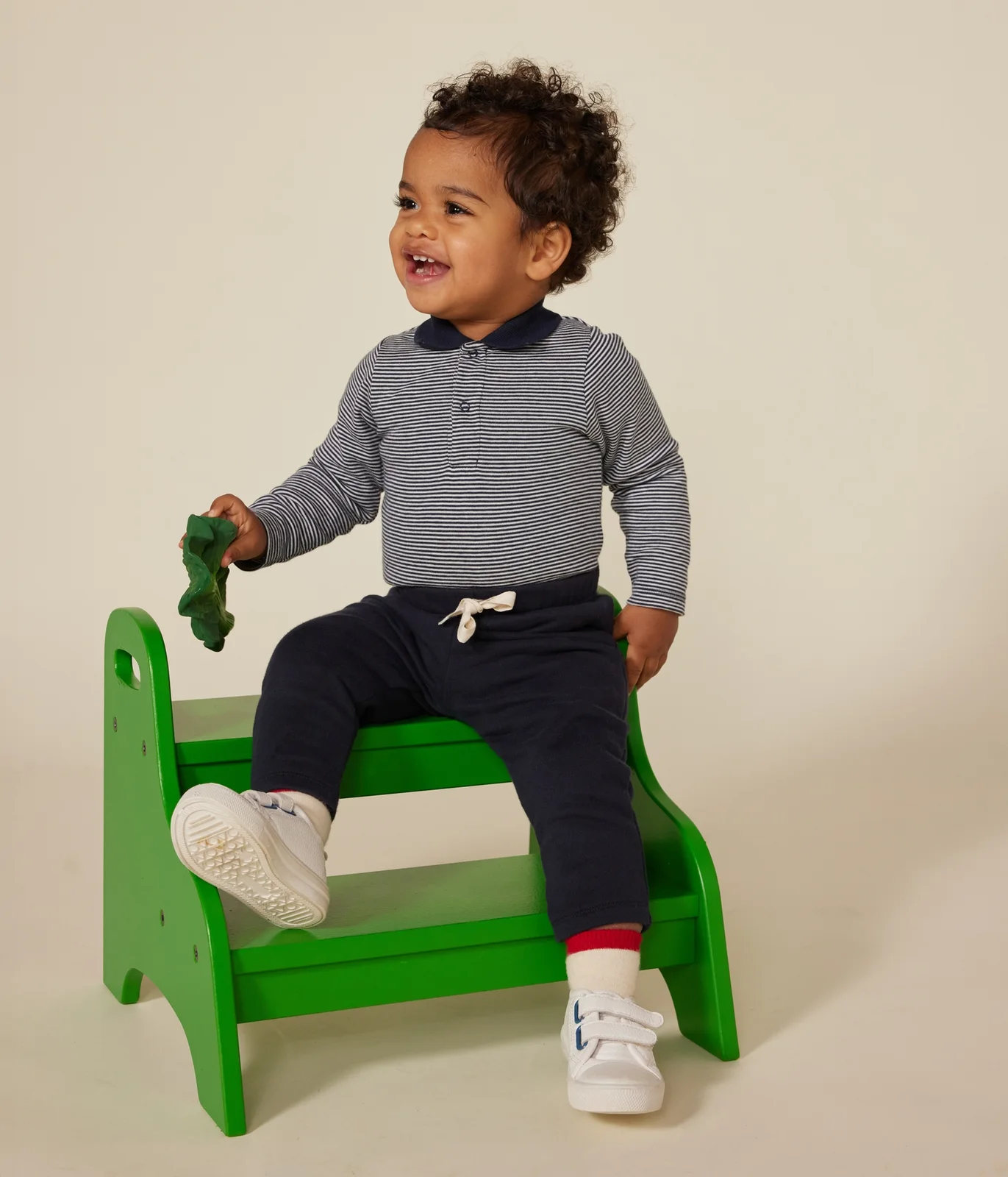 Babies' stripy cotton body with a polo shirt collar