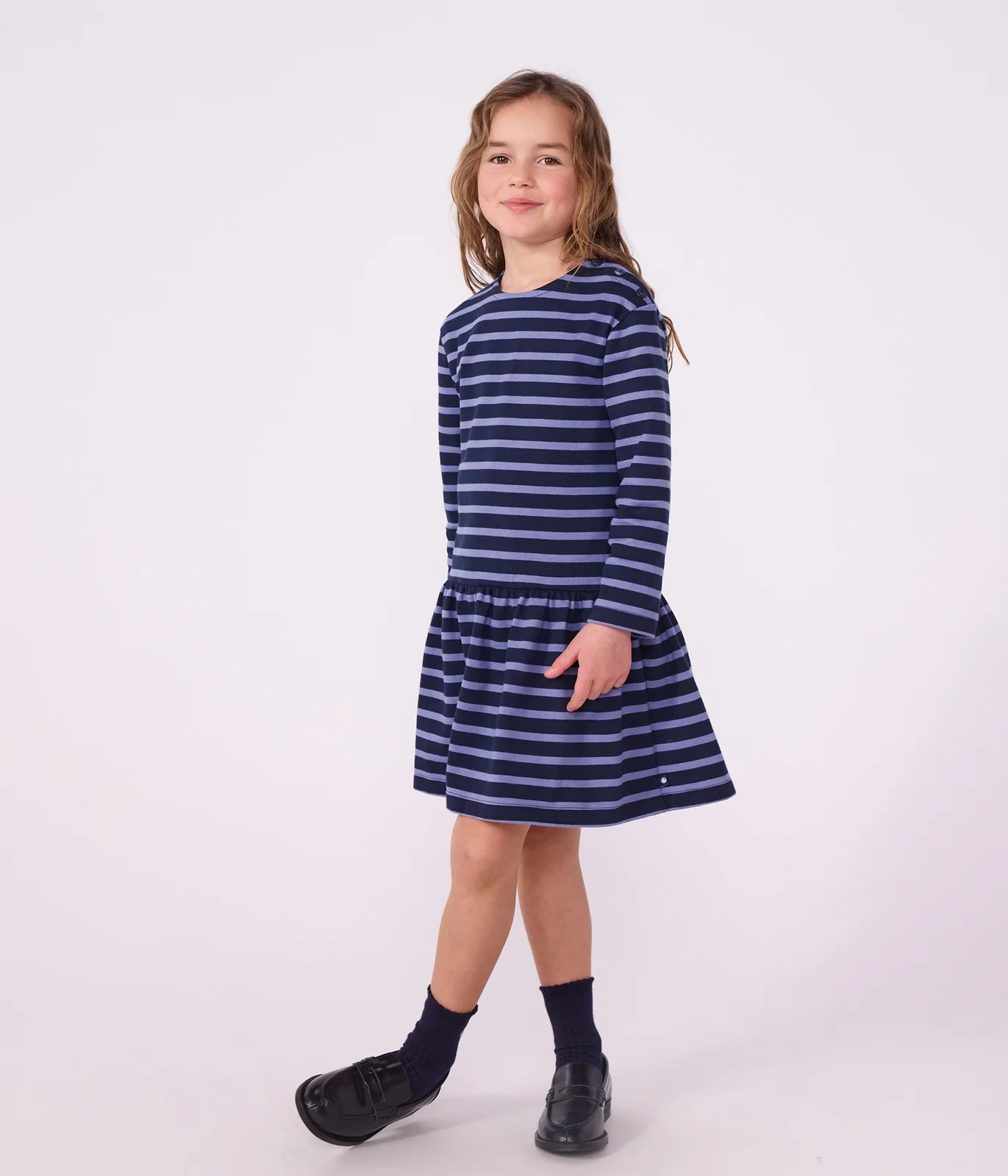 Children's long-sleeved stripy cotton dress