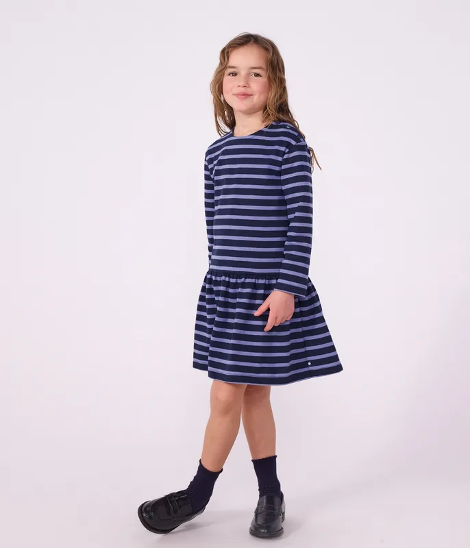 Children's long-sleeved stripy cotton dress