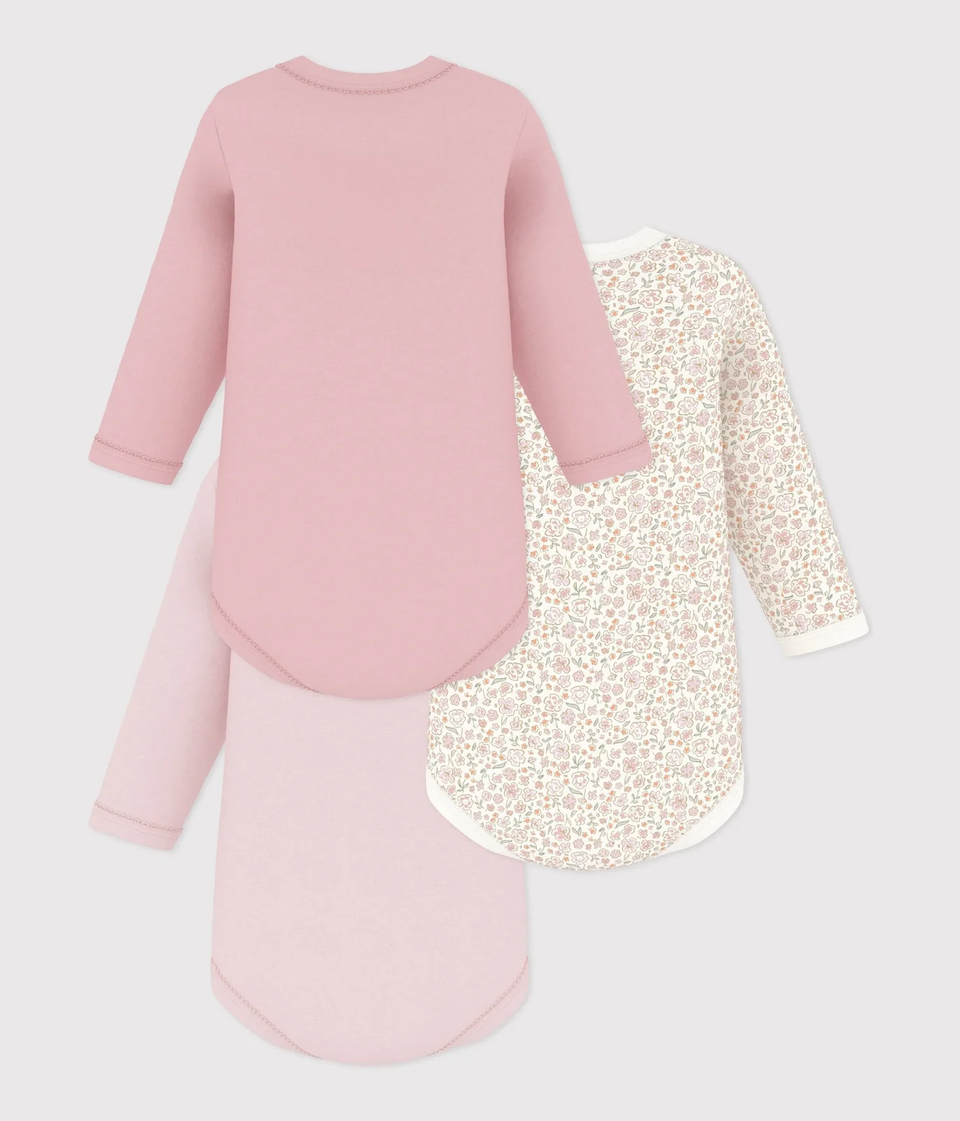Pack of babies' long-sleeved bodies in cotton printed with flowers