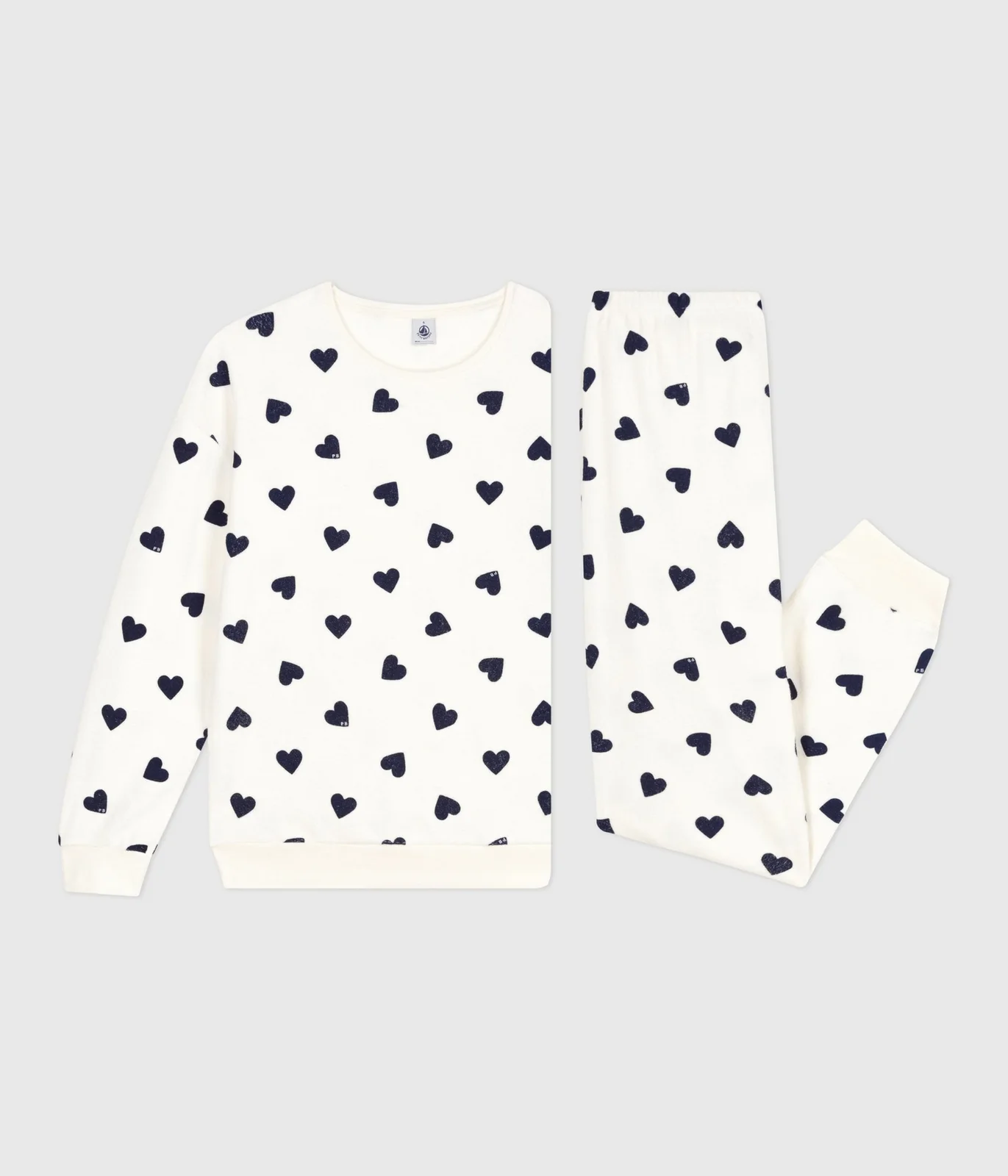 Women's cotton terry pyjamas printed with hearts