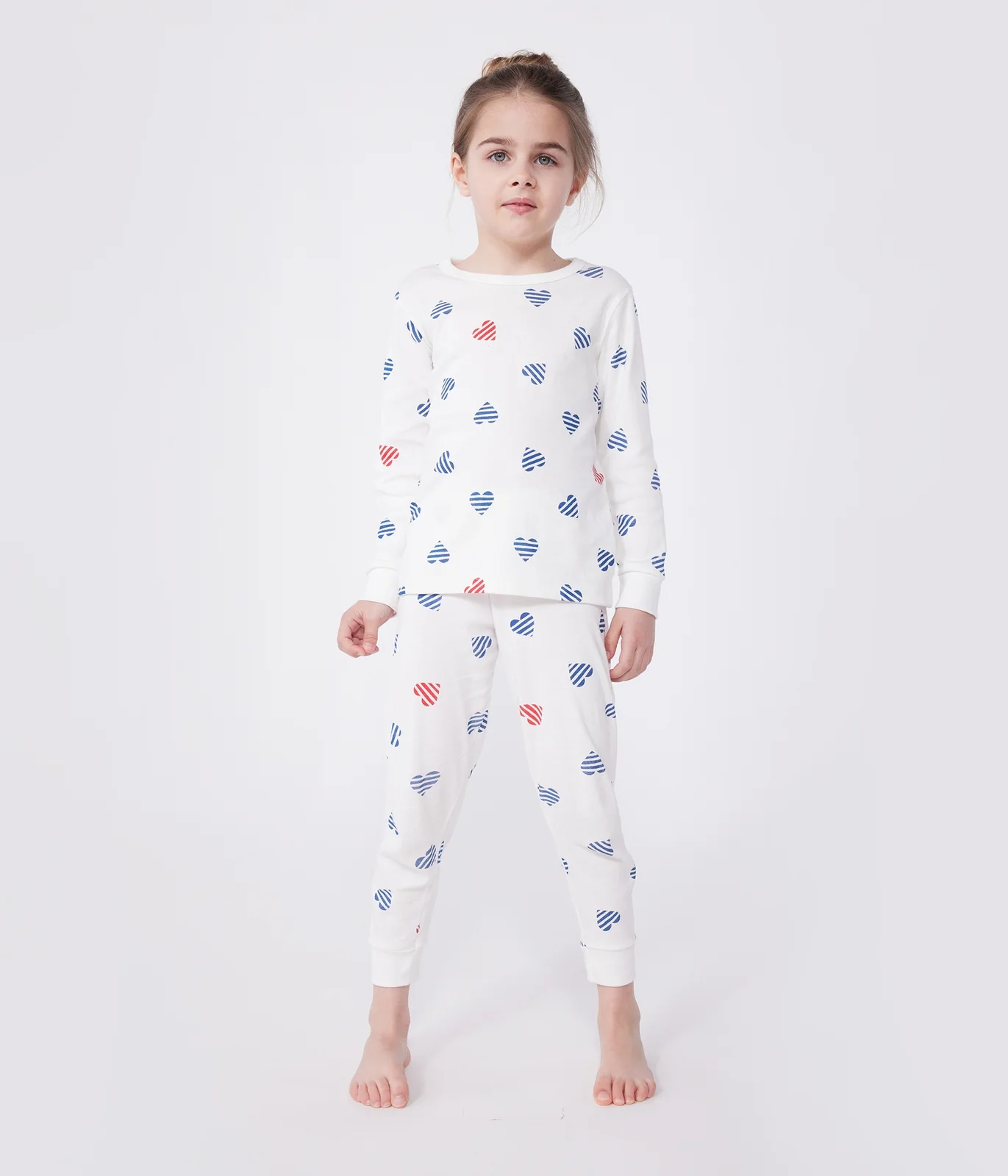 Children's long-sleeved heart print cotton pyjamas