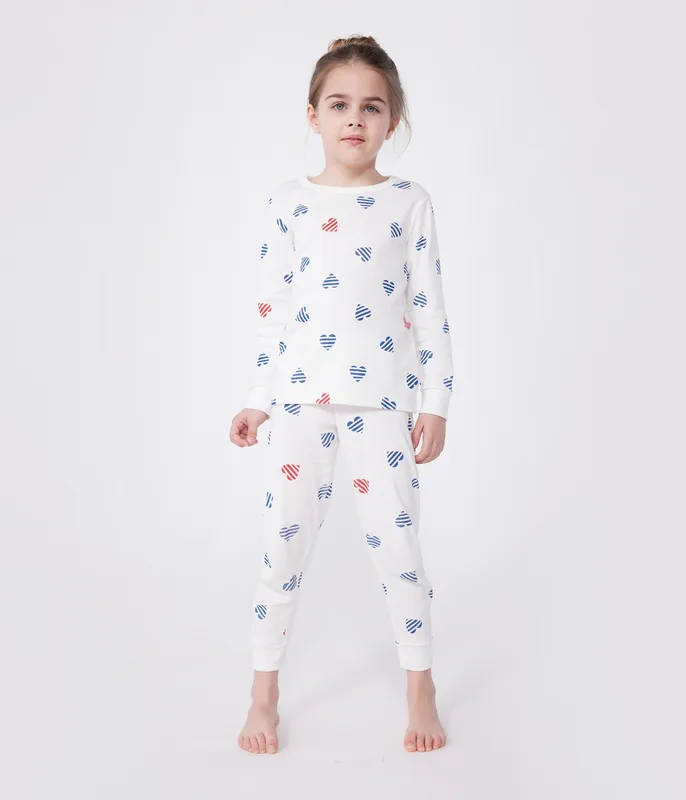 Children's long-sleeved heart print cotton pyjamas