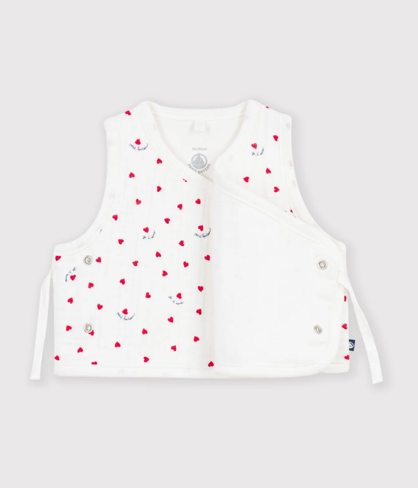 Babies' sleeveless cotton gauze cardigan printed with little hearts
