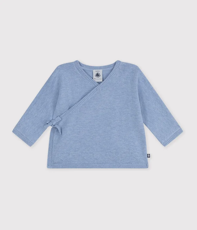 Babies' wool and cotton knit wrapover top