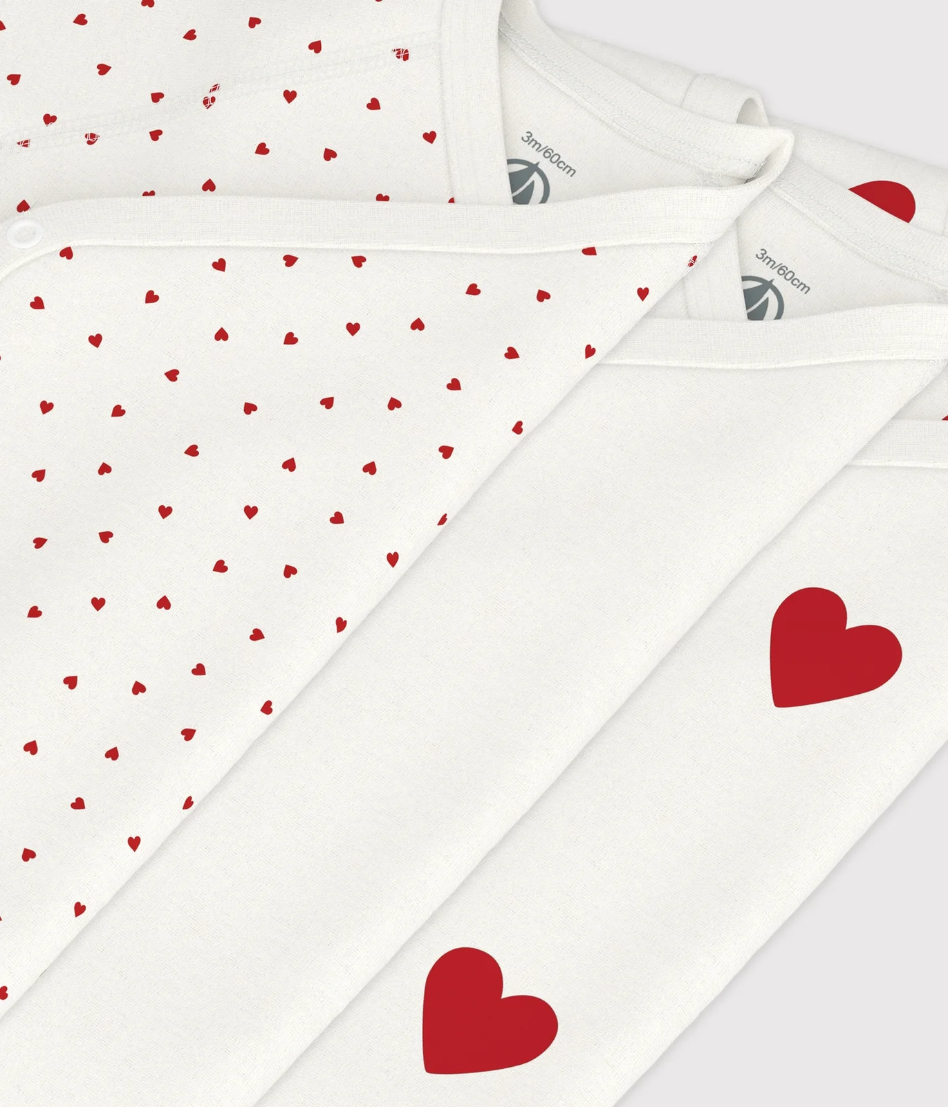 Babies' heart patterned short-sleeved wrapover cotton bodysuits - 3-Pack