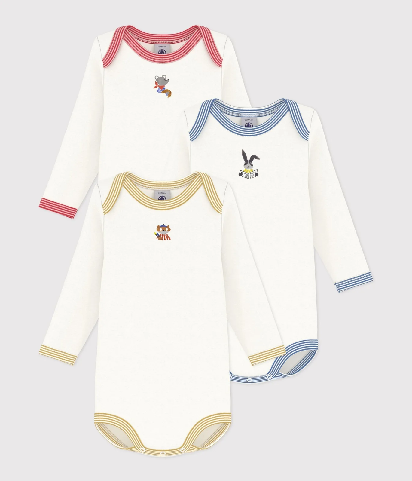 Pack of plain cotton long-sleeved bodies for babies