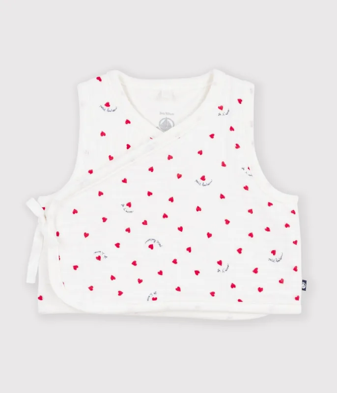 Babies' sleeveless cotton gauze cardigan printed with little hearts