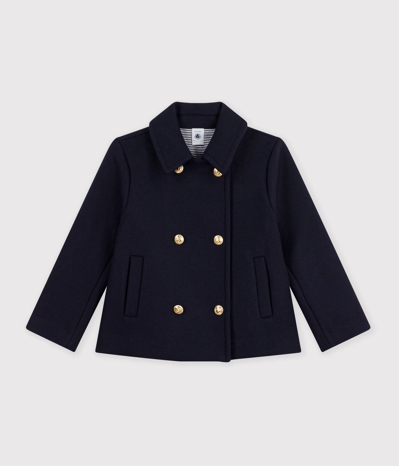 Children's pea coat in plain woollen broadcloth