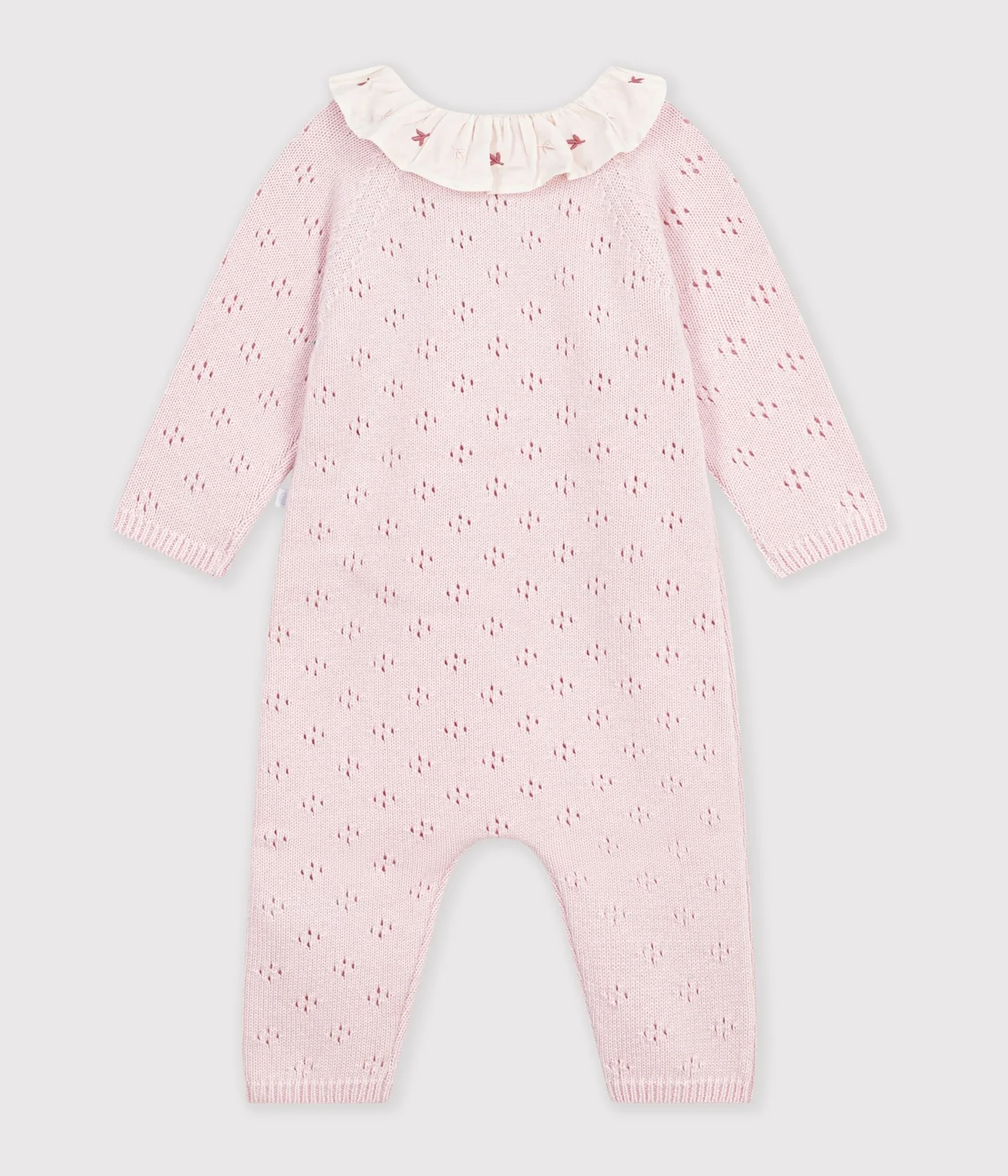 Babies' jumpsuit in wool and cotton knit with a plain collar