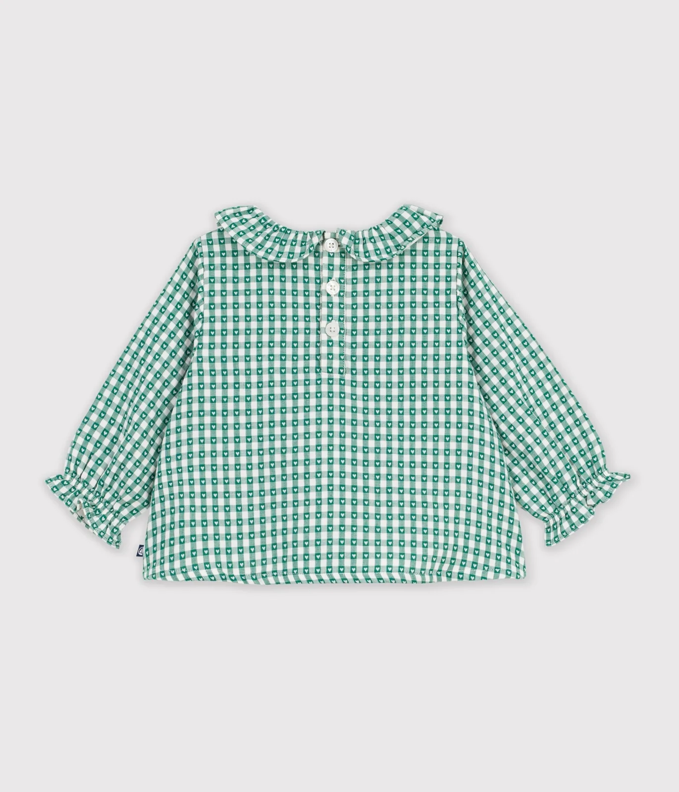 Babies' long-sleeved gingham heart-print cotton blouse