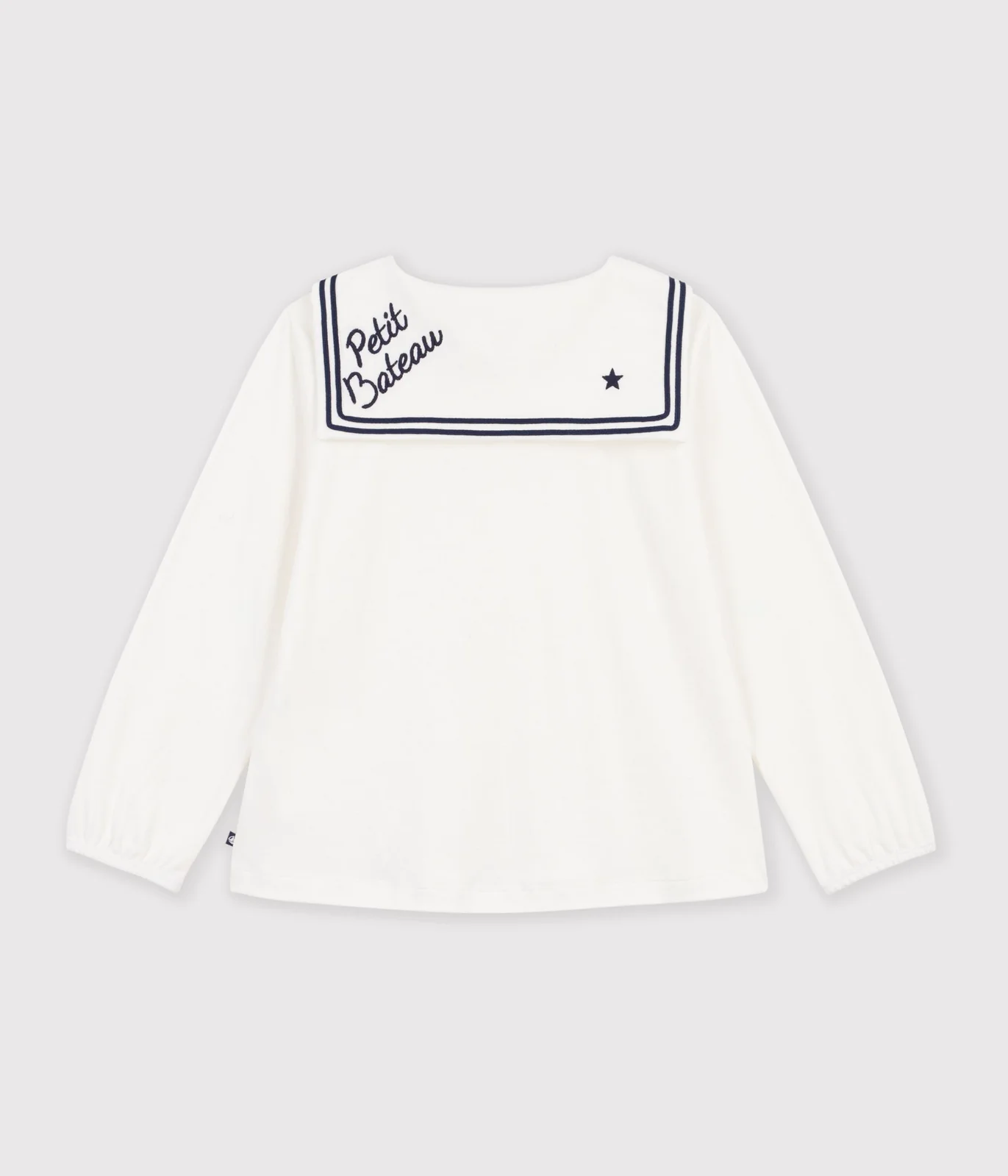 Children's long-sleeved plain cotton blouse with a collar