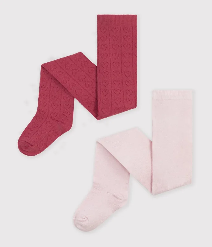 Pack of 2 openwork cotton heart pattern tights for babies