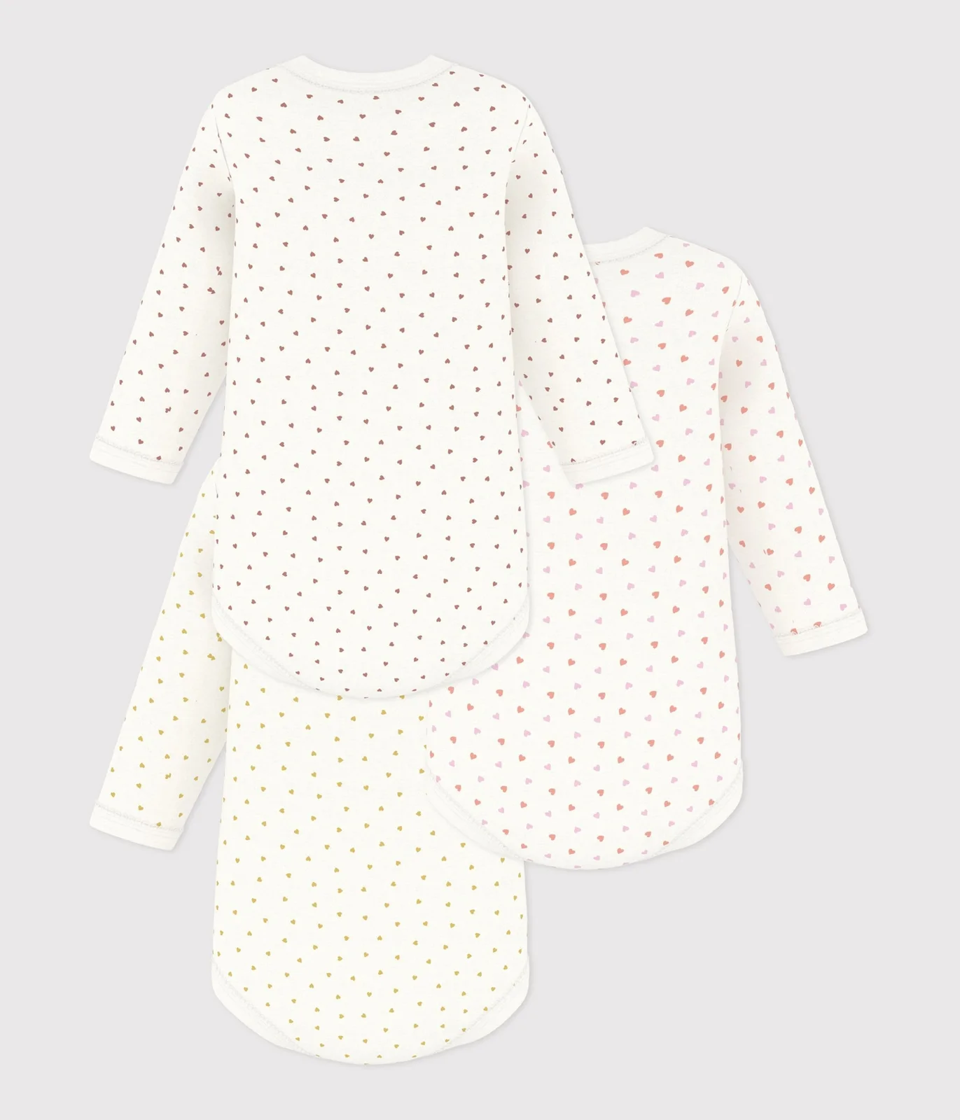 Pack of babies' long-sleeved small heart-print cotton bodies