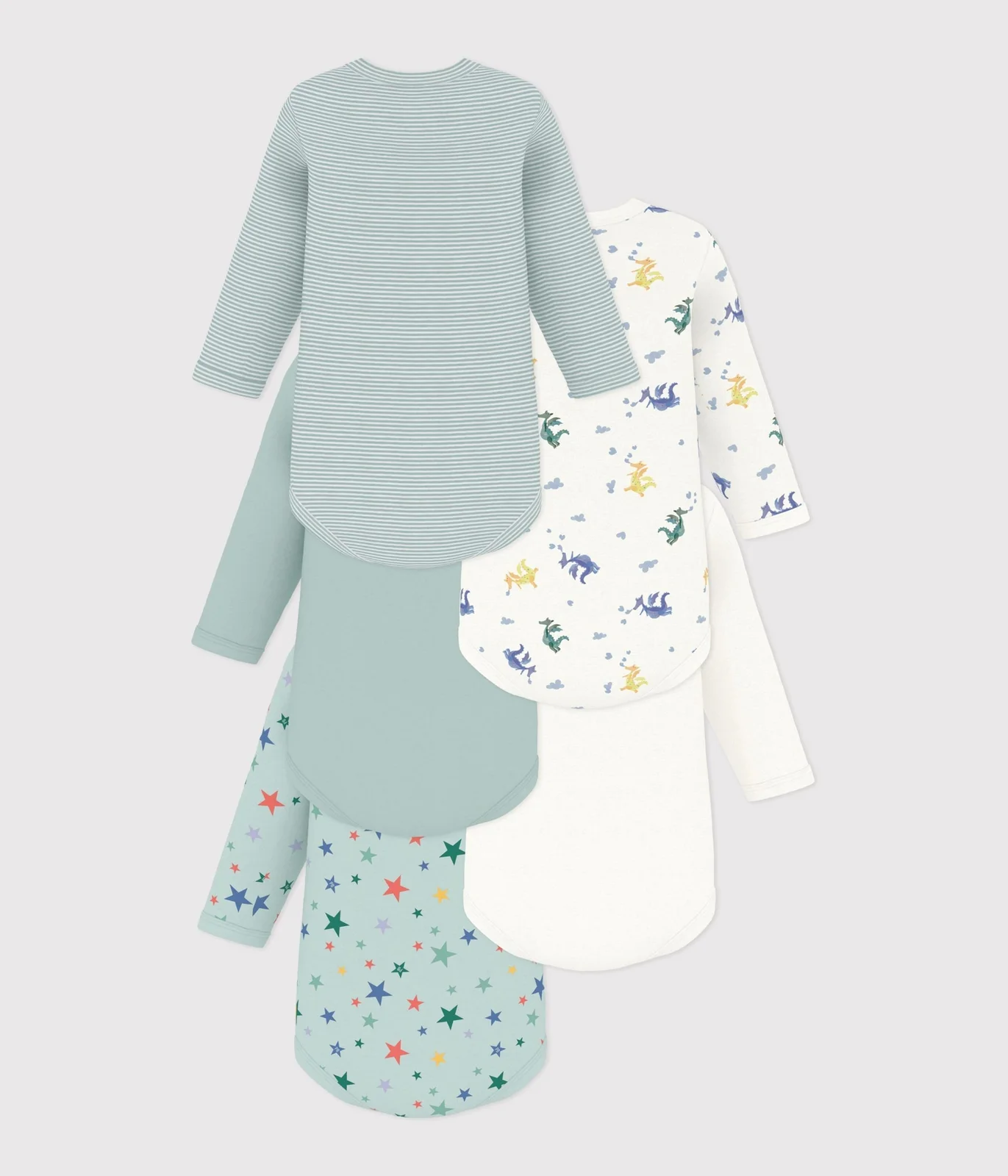 Pack of long-sleeved dragon-print cotton bodies for babies