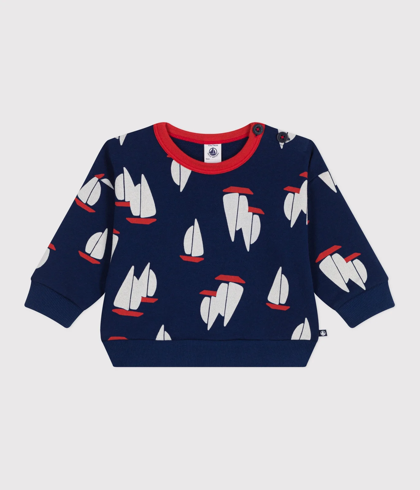 Babies' cotton sweatshirt with a large-scale boat print
