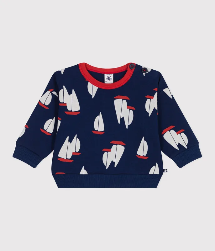 Babies' cotton sweatshirt with a large-scale boat print