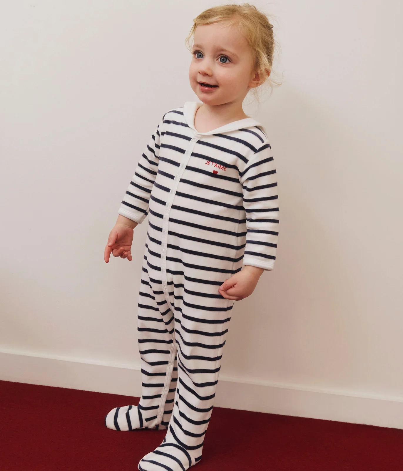 Babies' stripy velour pyjama suit