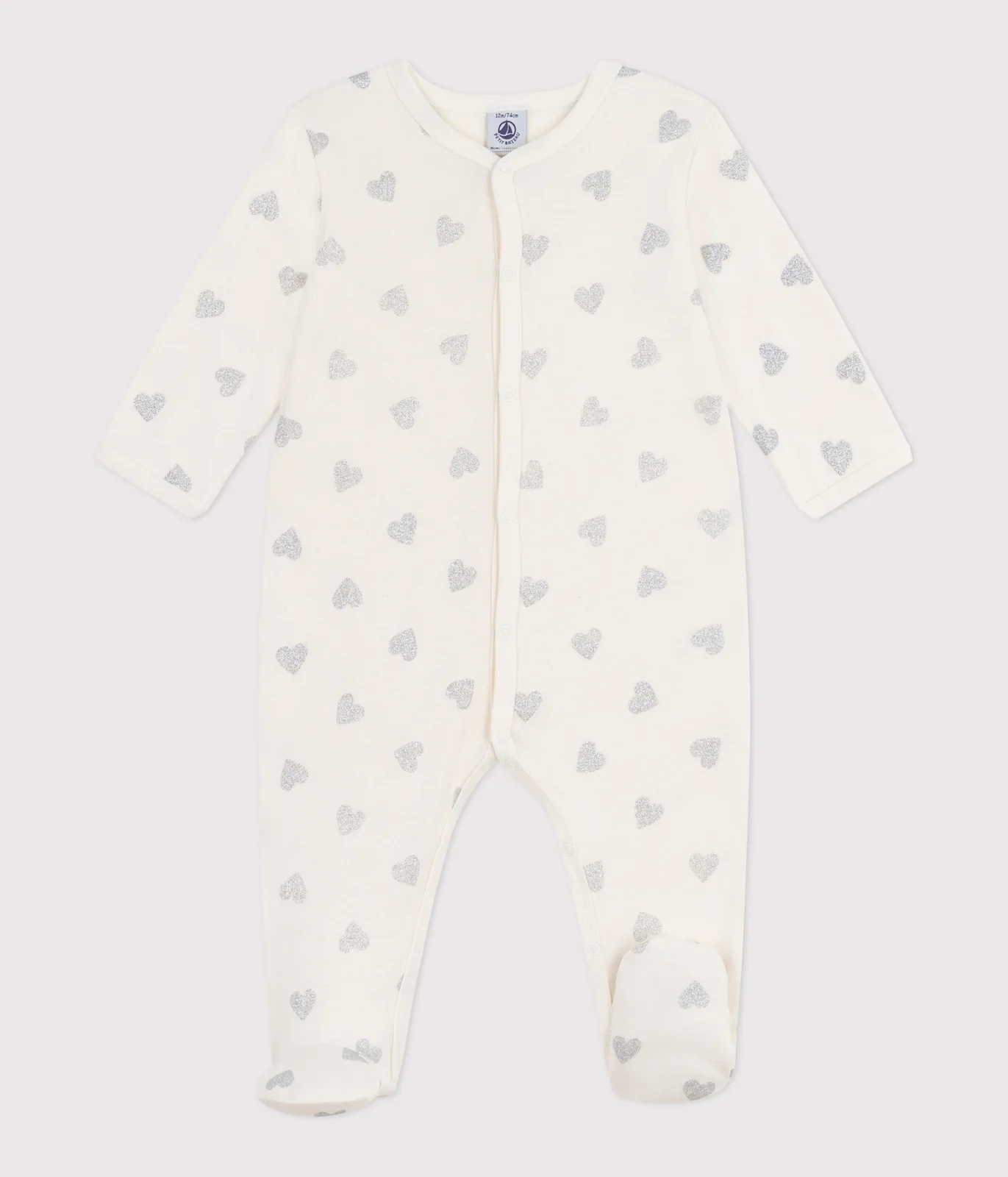 Babies' silvery heart-print cotton pyjamas