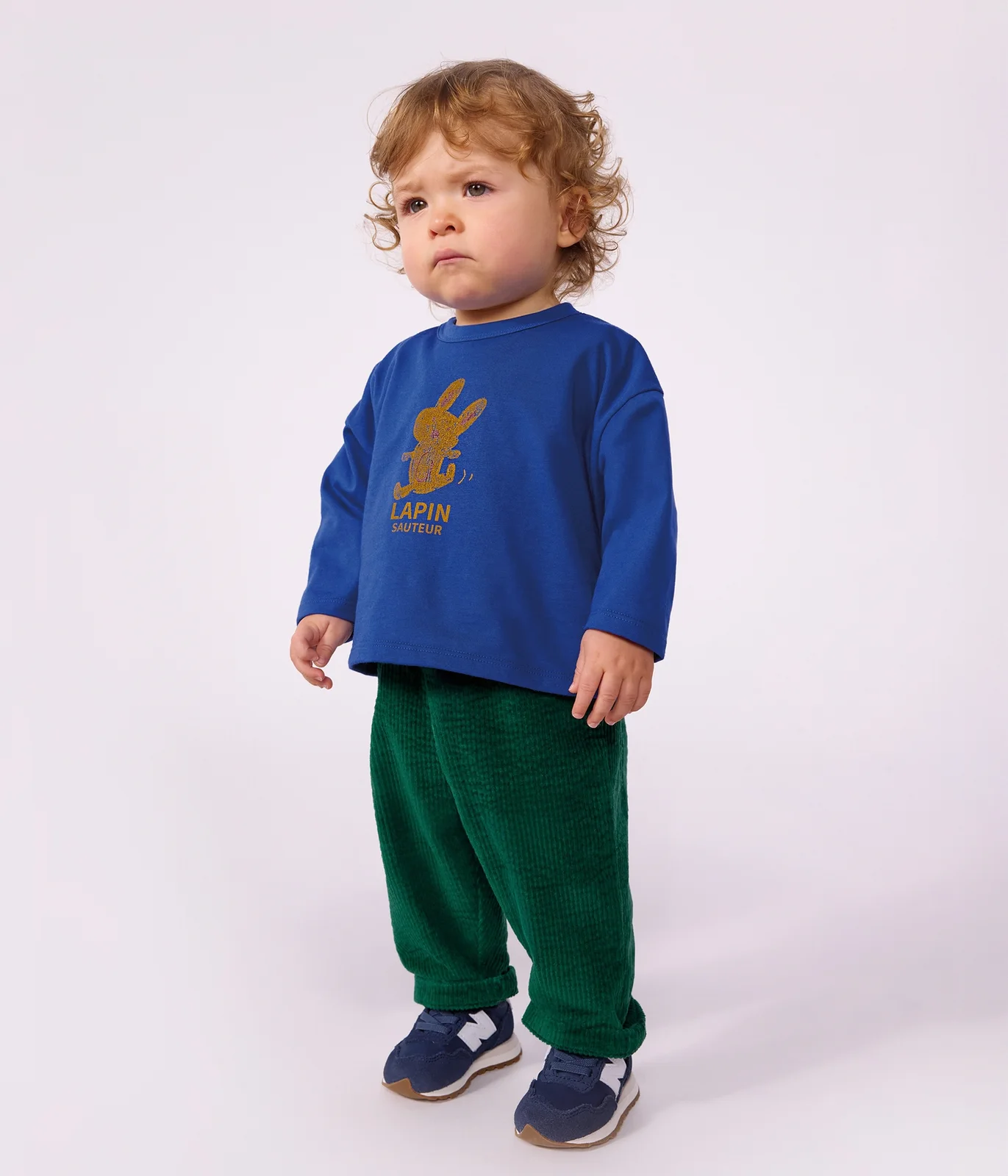 Babies' long-sleeved plain cotton T-shirt with a motif