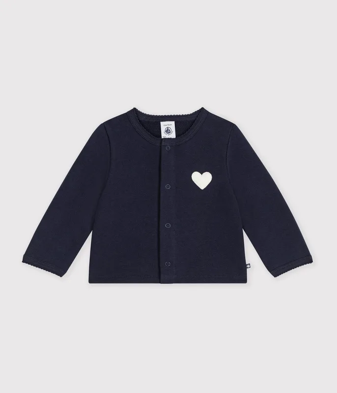 Babies' plain cotton cardigan with a heart badge