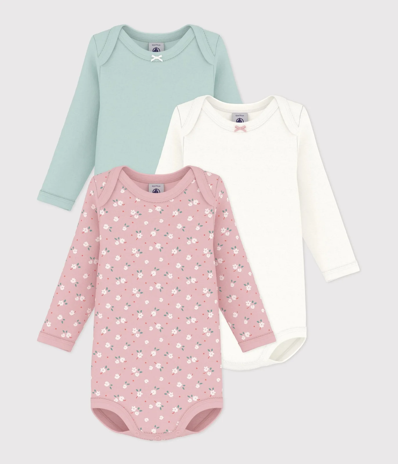 Pack of babies' long-sleeved bodies in cotton printed with flowers