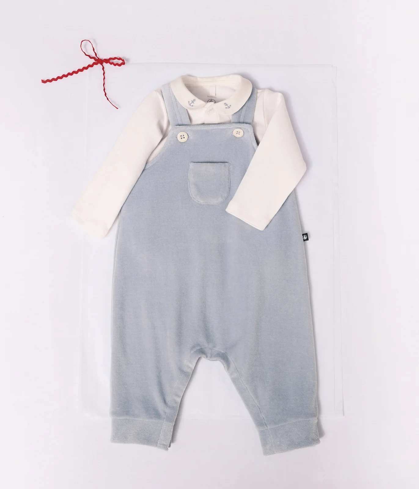 Babies' dungarees and body set in cotton with a plain collar