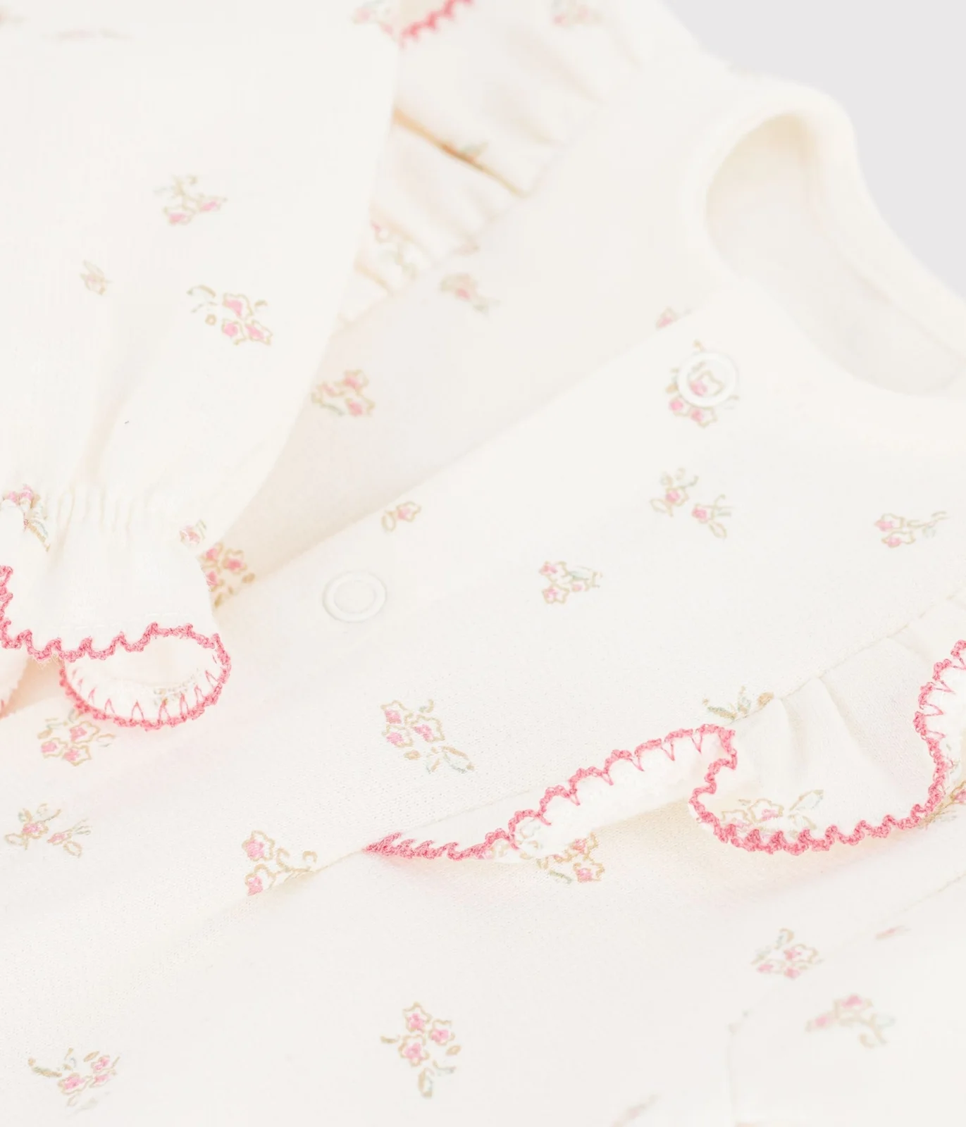 Baby cotton romper with floral print ruffles